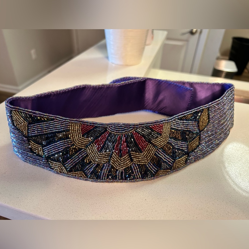 Vintage La Regale Handmade Purple Beaded Waist Statement Belt Size Small